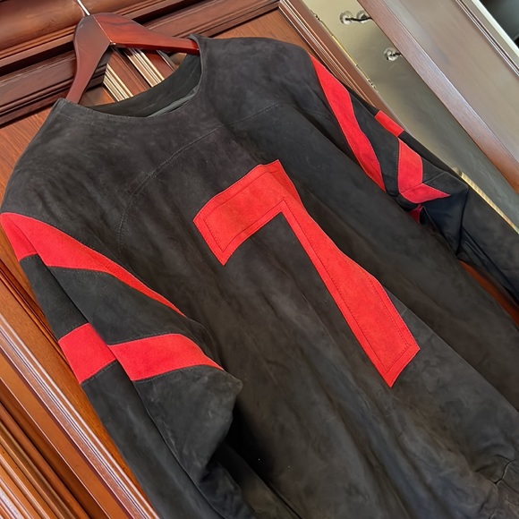 ROGER EDWARDS Vintage Custom Black Suede Leather & Red #7 Sports Pullover Jersey - Picture 7 of 8